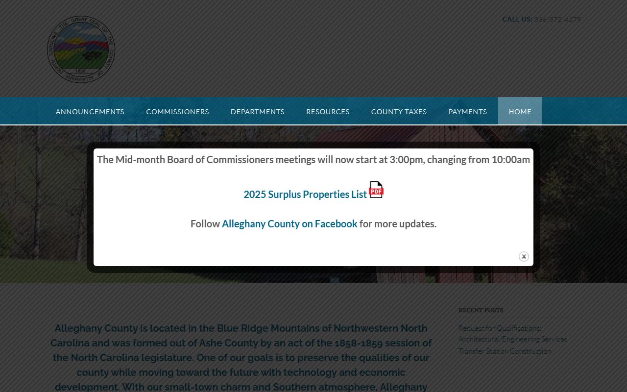 Alleghany County government website with links to released inmates information