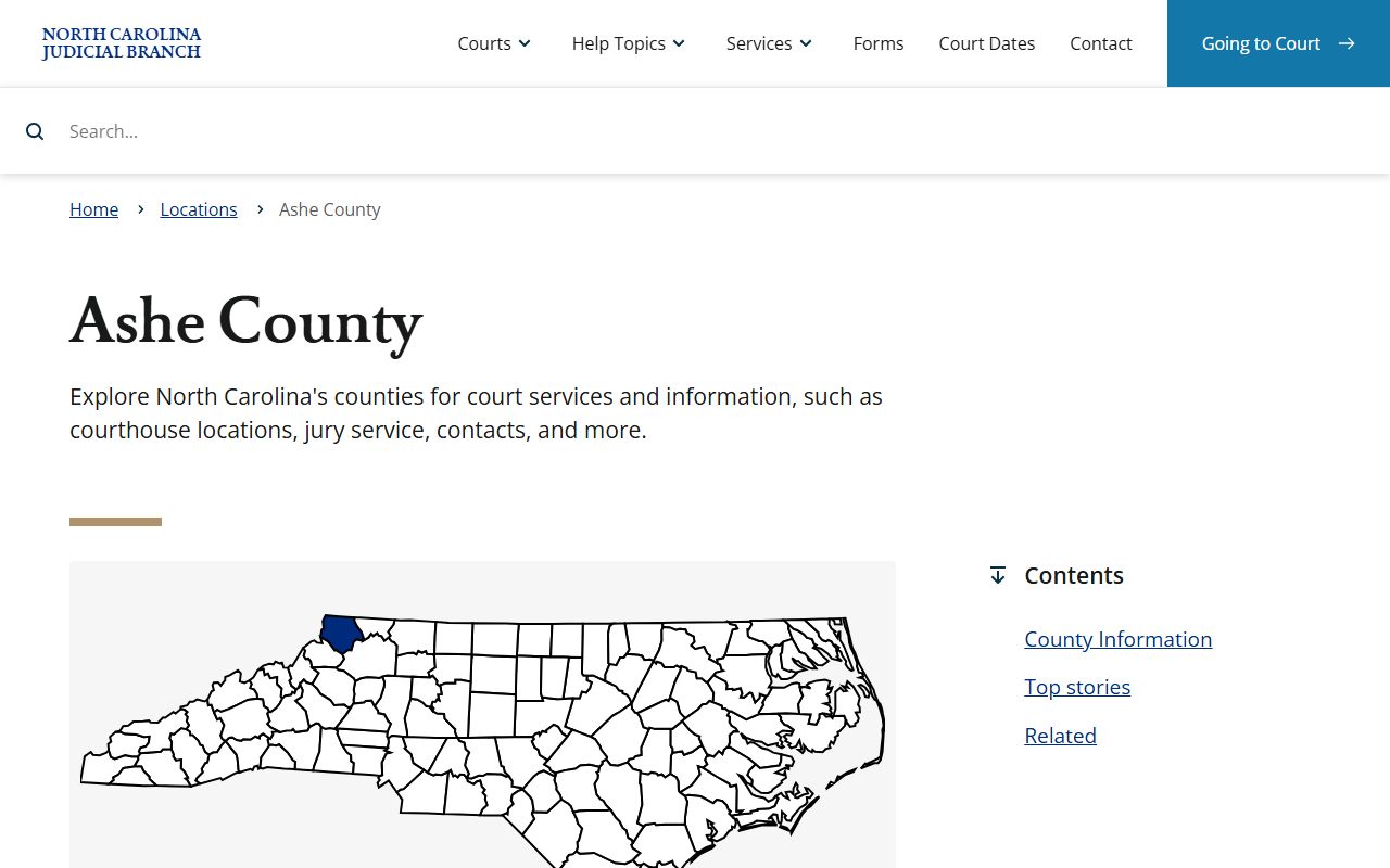 Ashe County court system page for released inmates case records