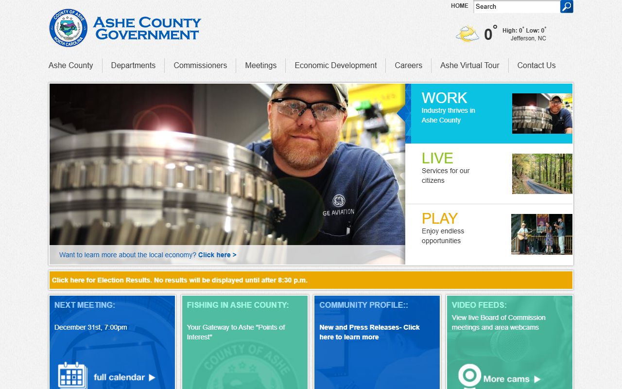 Ashe County government website with public records and released inmates links