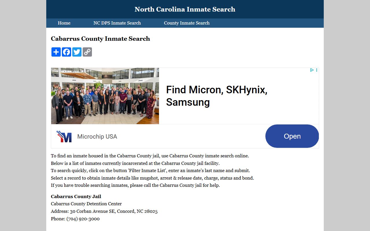 Cabarrus County inmate search for released inmates records