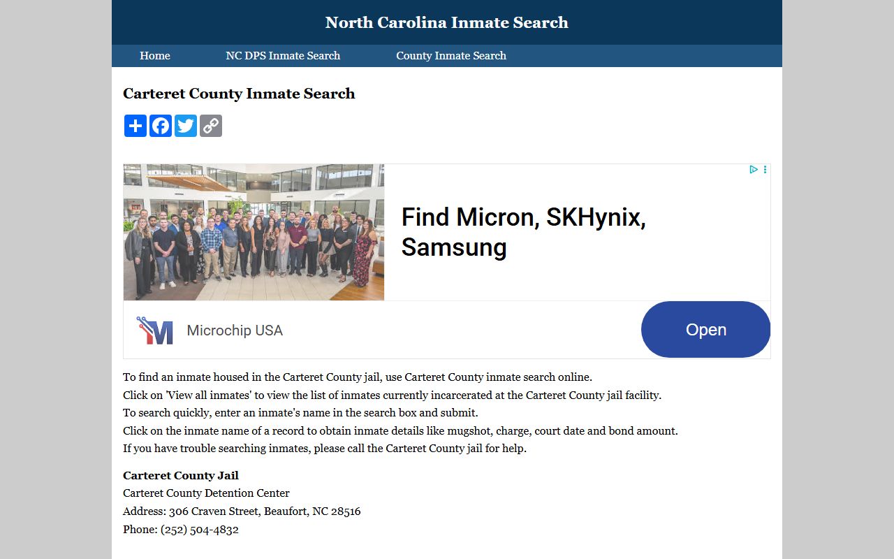 Carteret County inmate search for released inmates