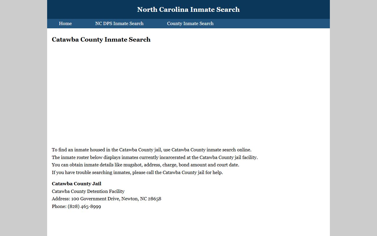 Catawba County inmate search for released inmates