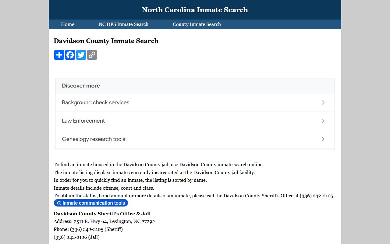 Davidson County inmate search portal for released inmates lookup