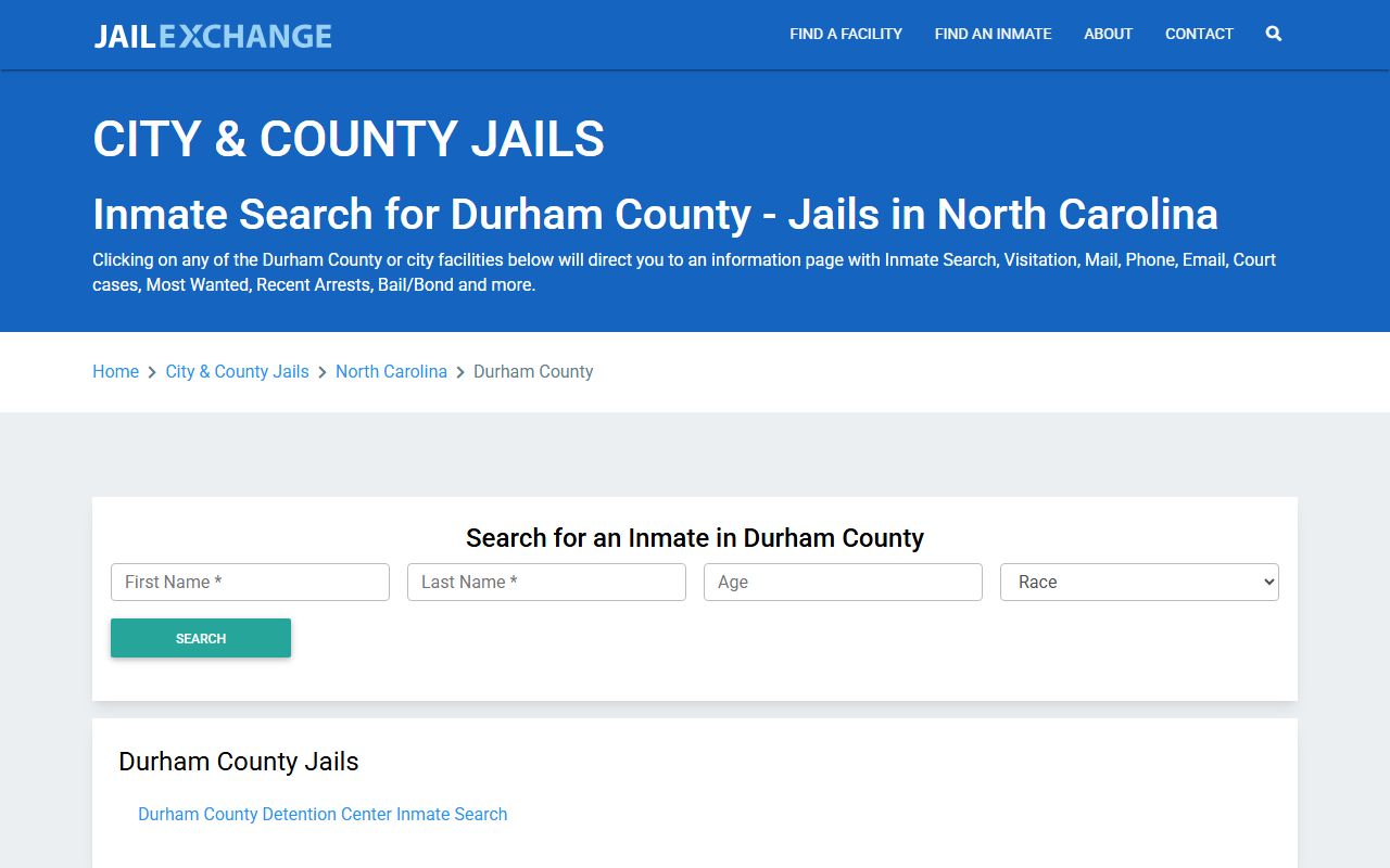 Durham County Detention Facility released inmates information page