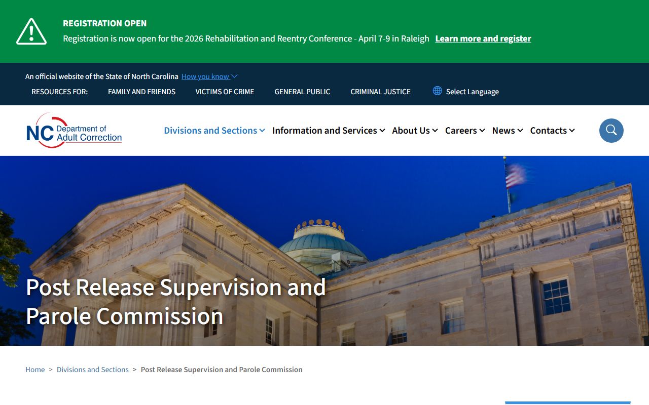 North Carolina released inmates parole commission page