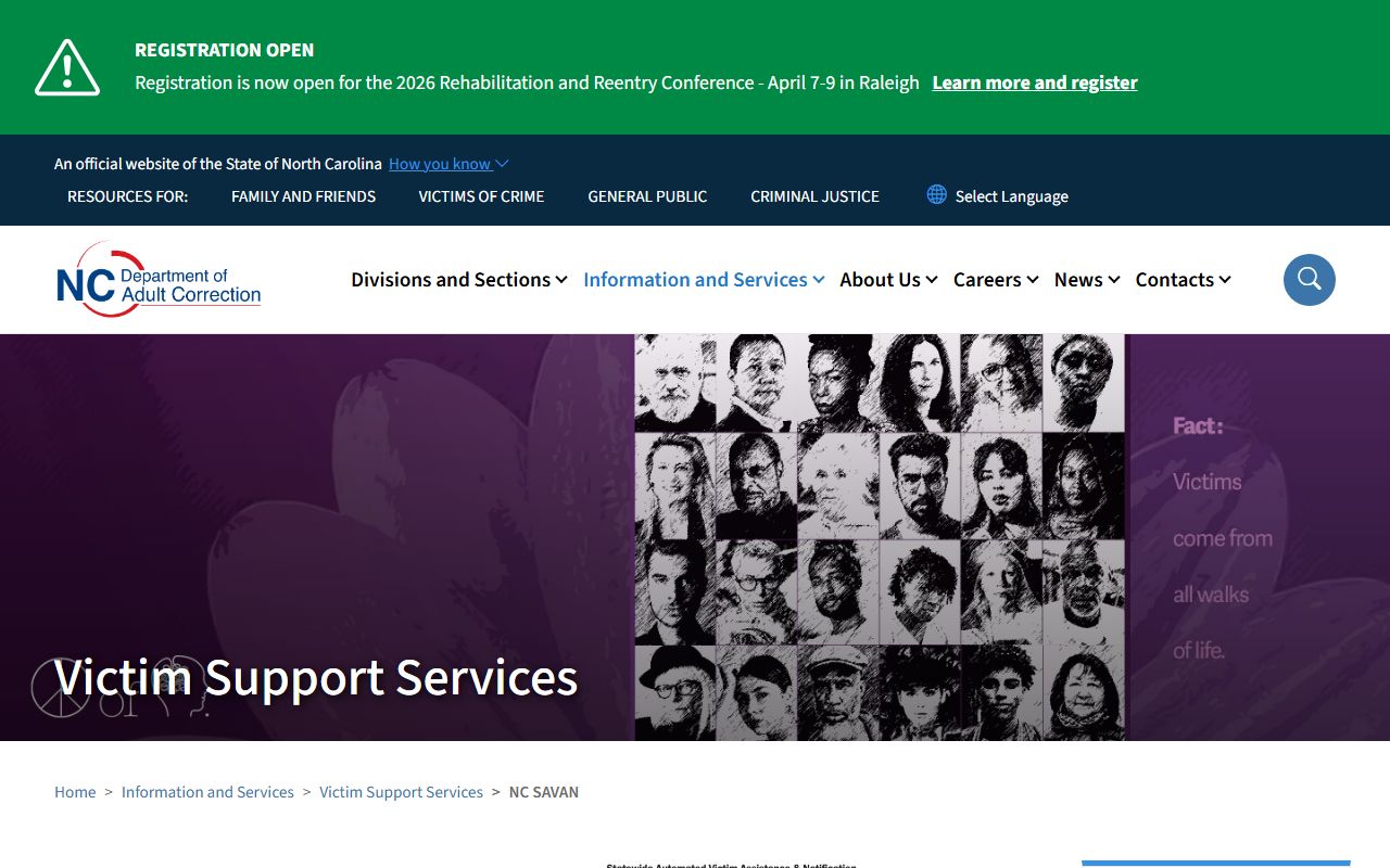 North Carolina released inmates victim notification system